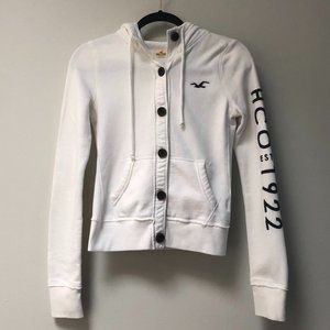 White Hollister Full-Button Hoodie S